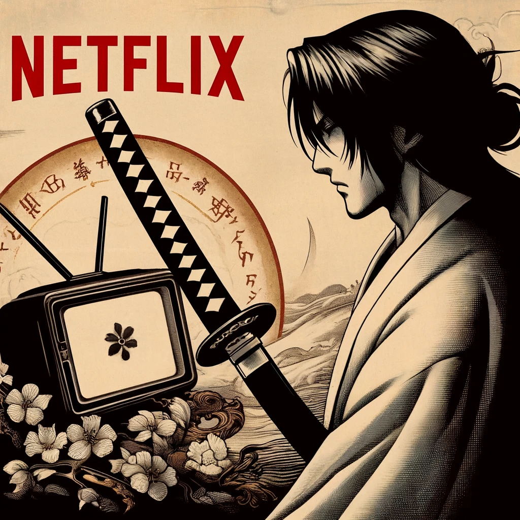 NETFLIXの文字と侍とテレビ