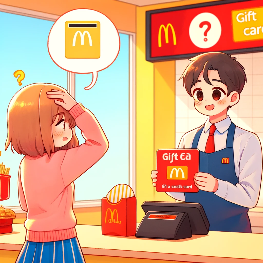 マクドナルドの会計で女性が悩んでいる