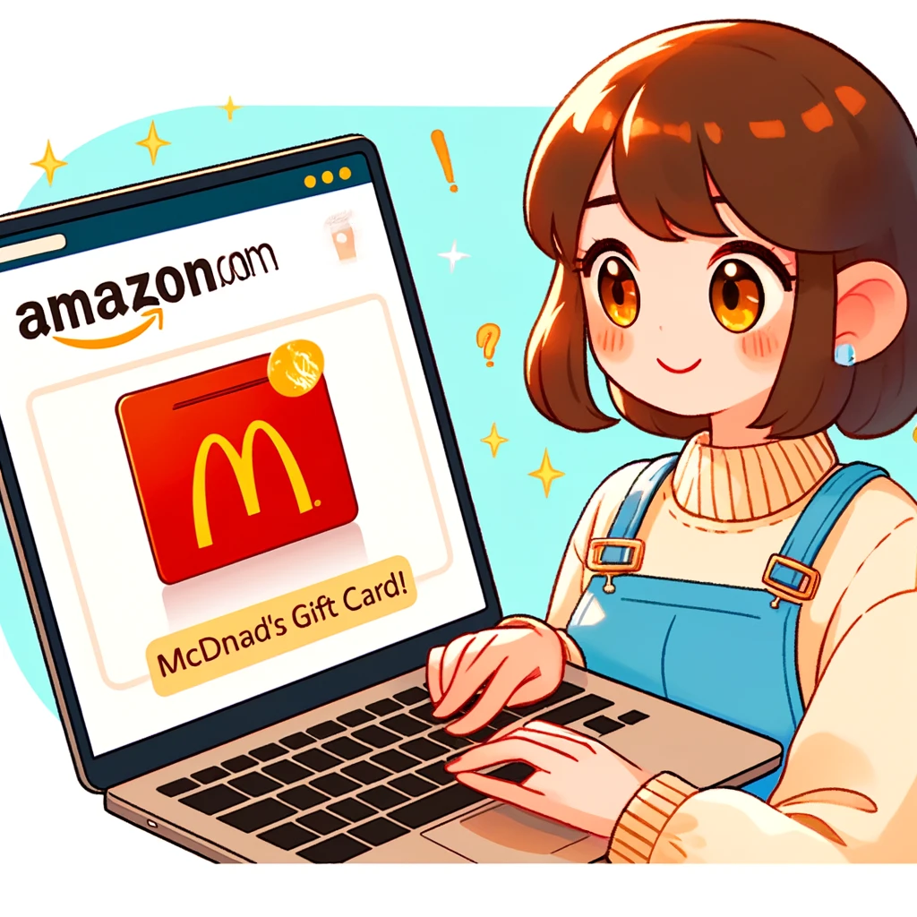 パソコンでamazonのサイトでマックカードを探す女性